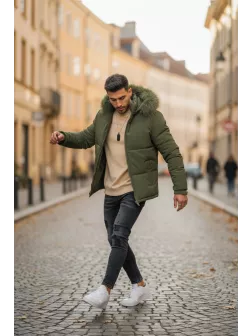 Geaca barbati groasa de iarna, imblanita kaki 2333